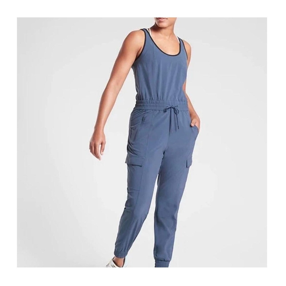 Athleta Unbound Jumper Blue Grey Cargo Utility Jogger Jumpsuit Small